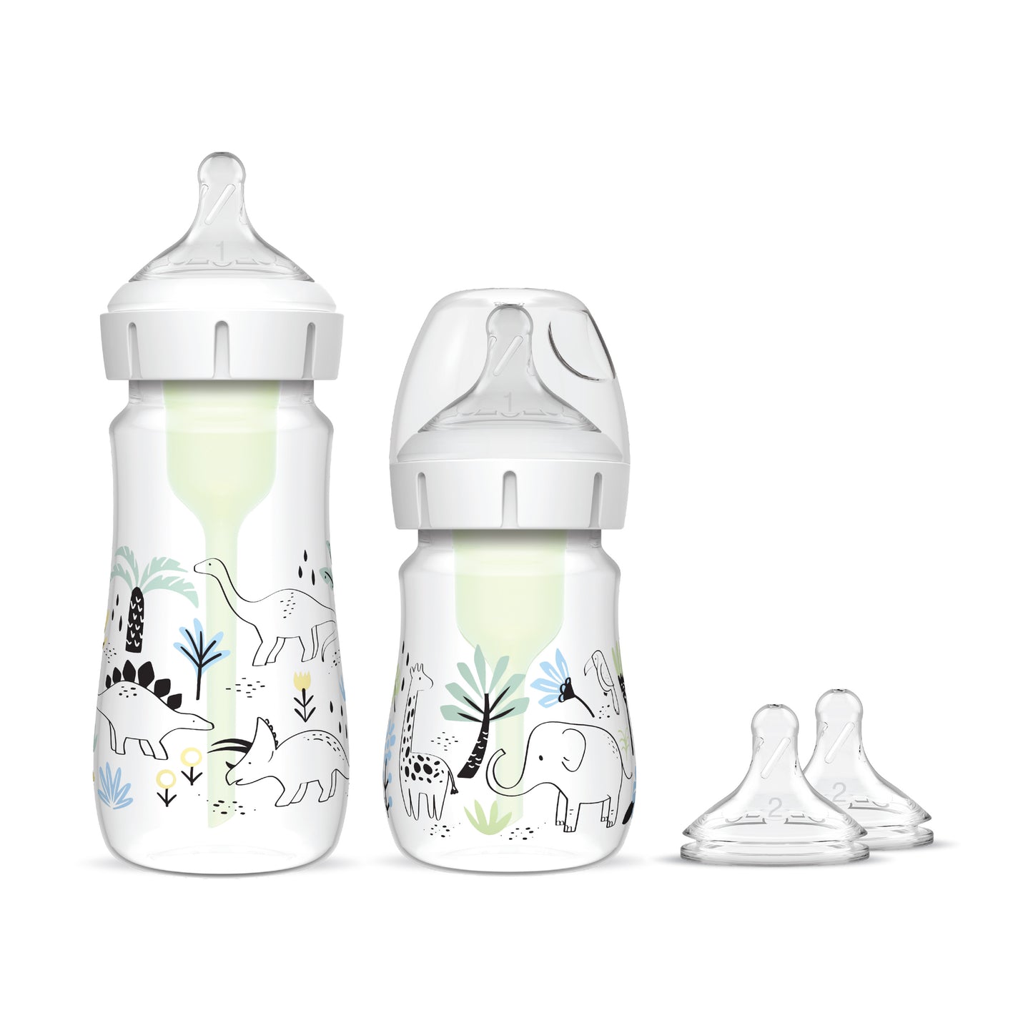 Dr. Brown's Anti-Colic Options+ PP Wide Neck Sampler Kit, Jungle+Dino, 2 Bottles, (1x5oz/150ml lvl 1, 1x9oz/270ml lvl 2)