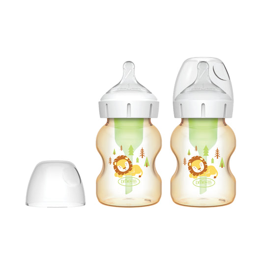 Dr. Brown’s Anti-Colic Options+ PPSU Wide Neck 5oz/150ml Bottle, Lion, 2 Bottles, Level 1 Teat