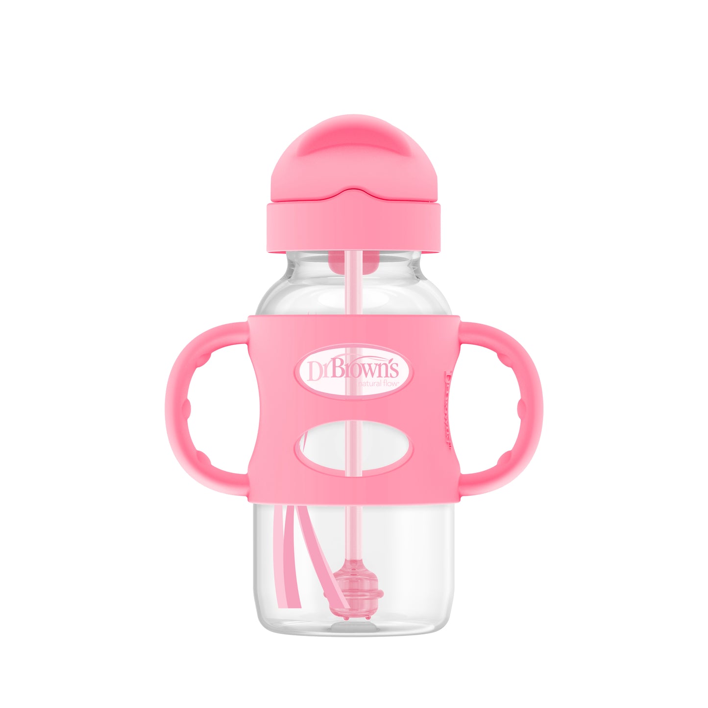 Dr. Brown's Anti-Colic Options+ PP Wide Neck 9oz/270ml Sippy Straw Bottle, (Pink/Green), 1 Bottle, Level 1 Teat