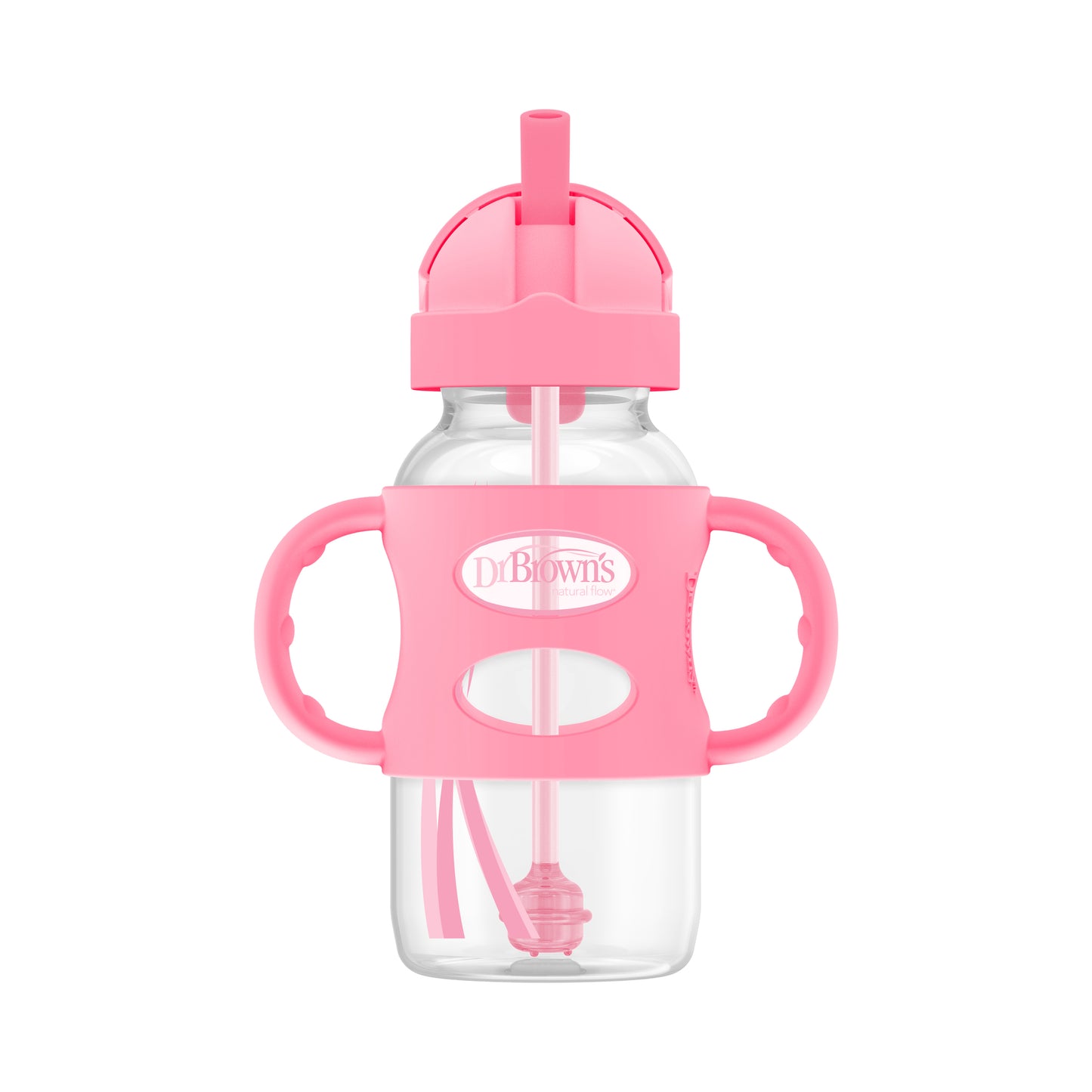 Dr. Brown's Anti-Colic Options+ PP Wide Neck 9oz/270ml Sippy Straw Bottle, (Pink/Green), 1 Bottle, Level 1 Teat