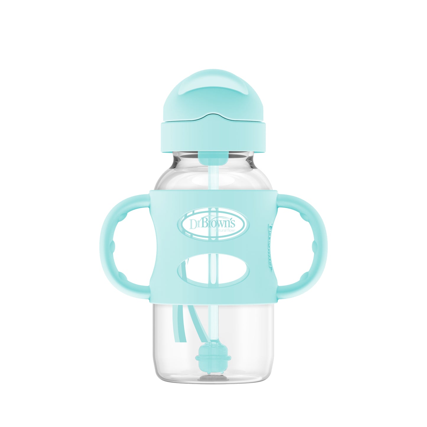 Dr. Brown's Anti-Colic Options+ PP Wide Neck 9oz/270ml Sippy Straw Bottle, (Pink/Green), 1 Bottle, Level 1 Teat