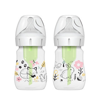 Dr. Brown’s Anti-Colic Newborn Options+ PP Wide Neck 5oz/150ml Bottle, Jungle/Woodland, 2 Bottles, Level 1 Teat