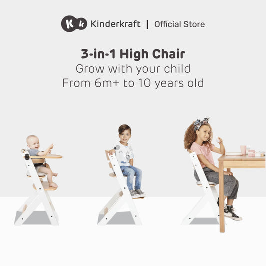 Kinderkraft High Chair Enock Suitable From 6M+ (Wood/Grey/White)