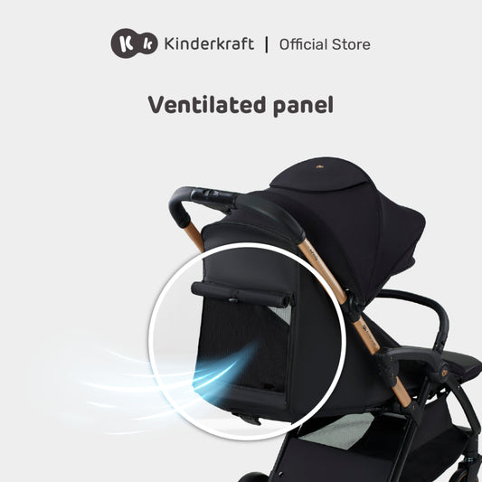 Kinderkraft Stroller Apino Lightweight Foldable For Newborn Up To 22Kg(Black/Beige/Grey)