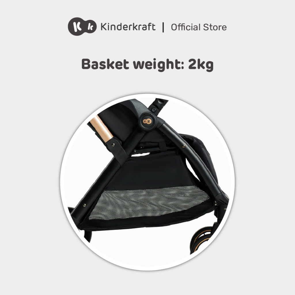 Kinderkraft Stroller Apino Lightweight Foldable For Newborn Up To 22Kg(Black/Beige/Grey)