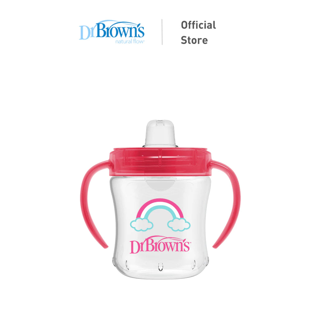 Dr. Brown's Soft-Spout Transition Baby Toddler Cup W/ Handles, 6oz/180ml, Pink