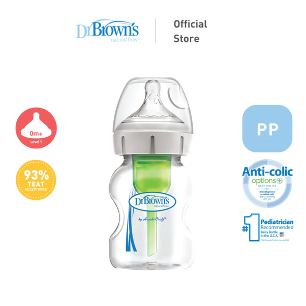 Dr. Brown's Anti-Colic Newborn Options+ PP Wide Neck 5oz/150ml Bottle, 1 Bottle, Level 1 Teat (Bulk)
