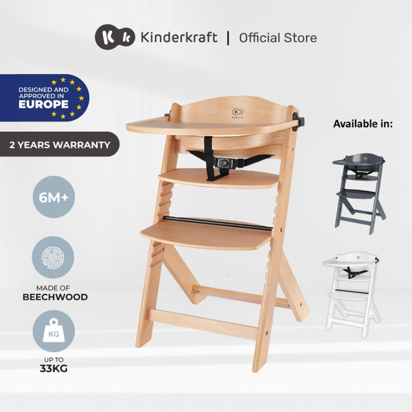 Kinderkraft High Chair Enock Suitable From 6M+ (Wood/Grey/White)