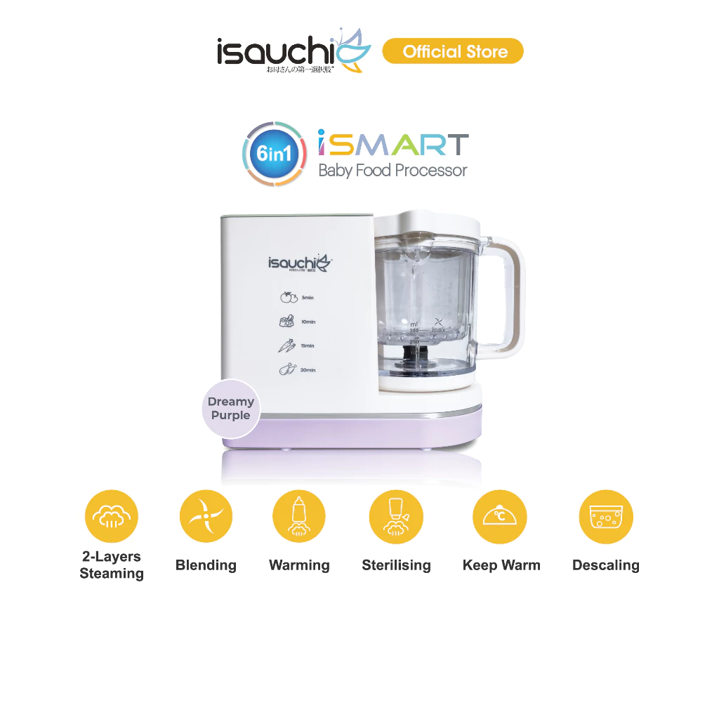 Isa Uchi I-Smart 6 in 1 Food Processor Bundle - (Dreamy Purple/Pastel Yellow)
