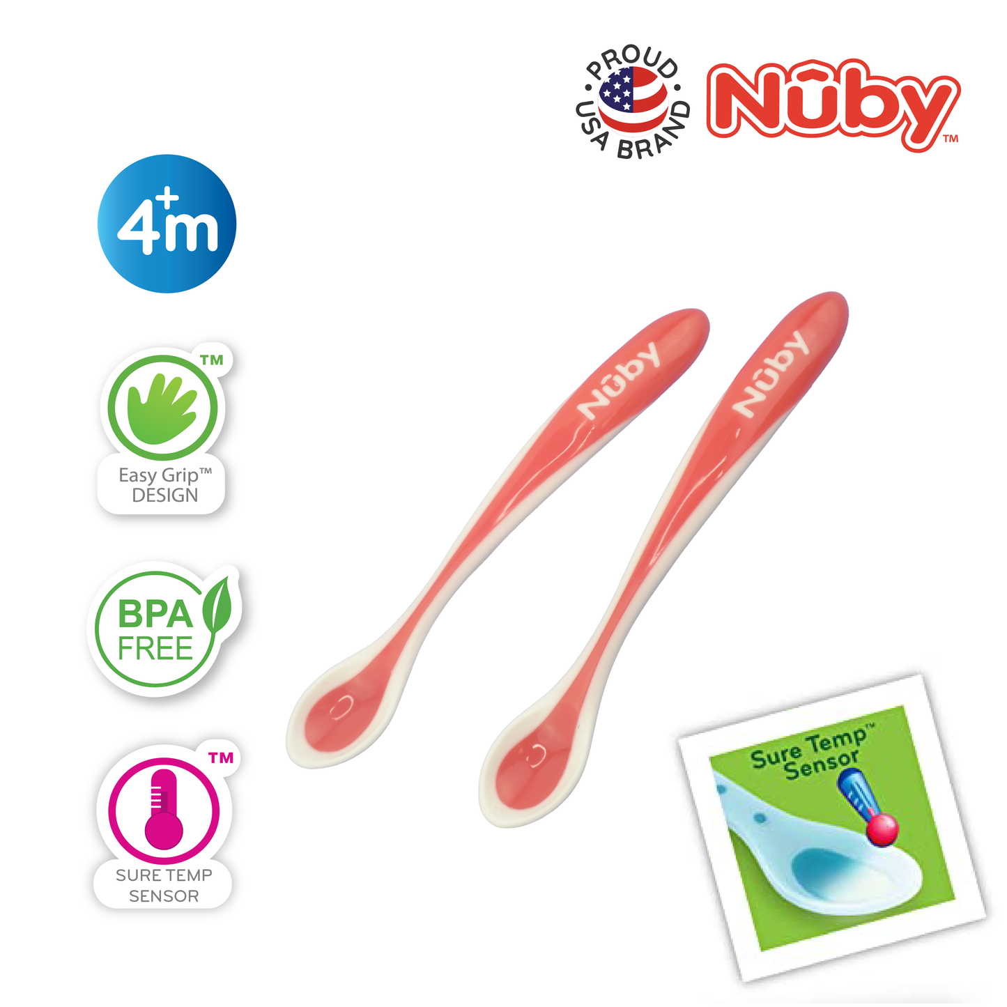 Nuby 2Pk Heat Sensitive White Tip Soft Edge Spoons