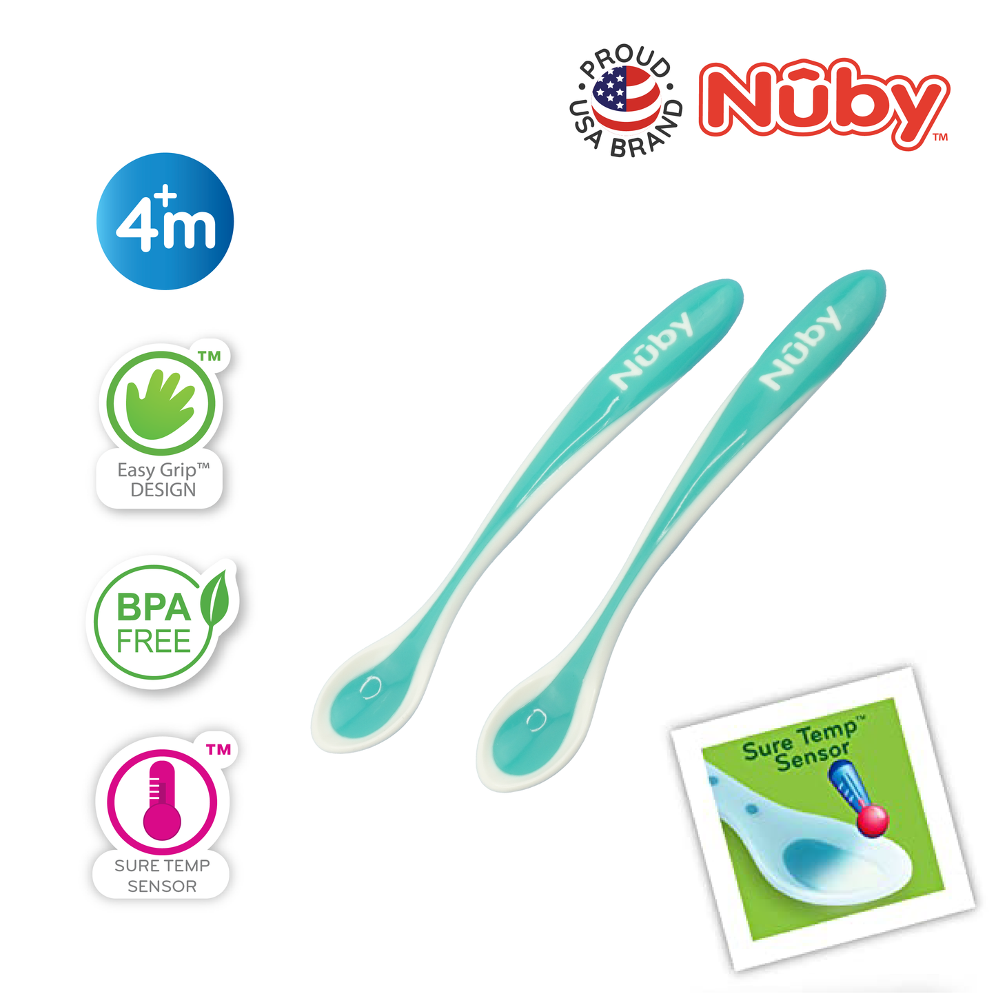 Nuby 2Pk Heat Sensitive White Tip Soft Edge Spoons