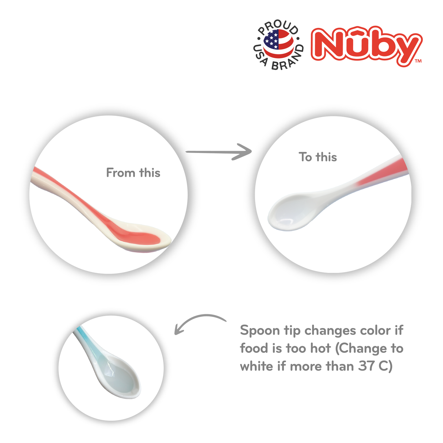 Nuby 2Pk Heat Sensitive White Tip Soft Edge Spoons