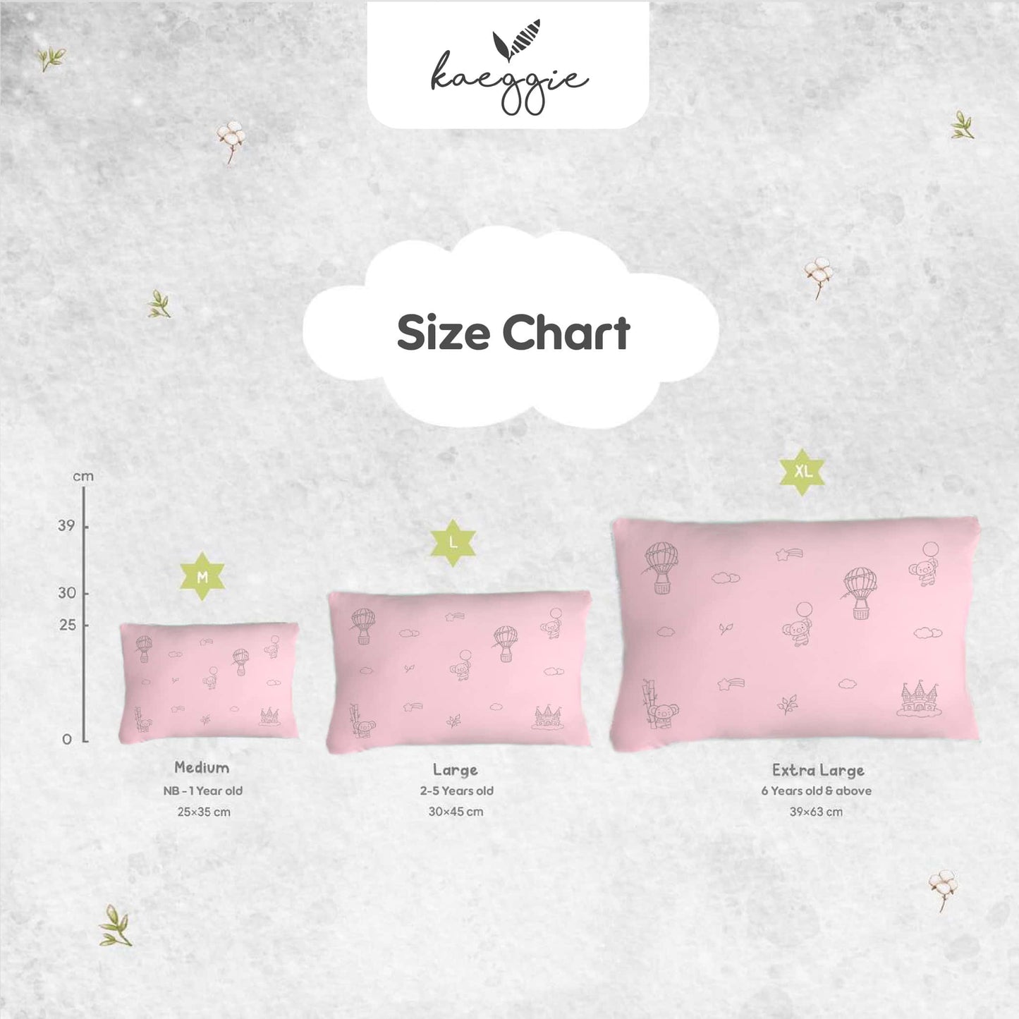 Kaeggie Organic Bamboo Pillow  ( S, M, L ) - Grey