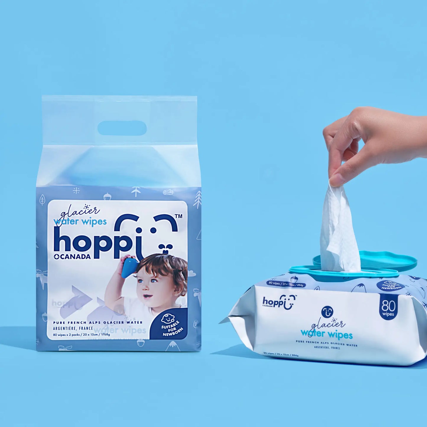 Hoppi Glacier Water Wipes 80™S X 2Packs