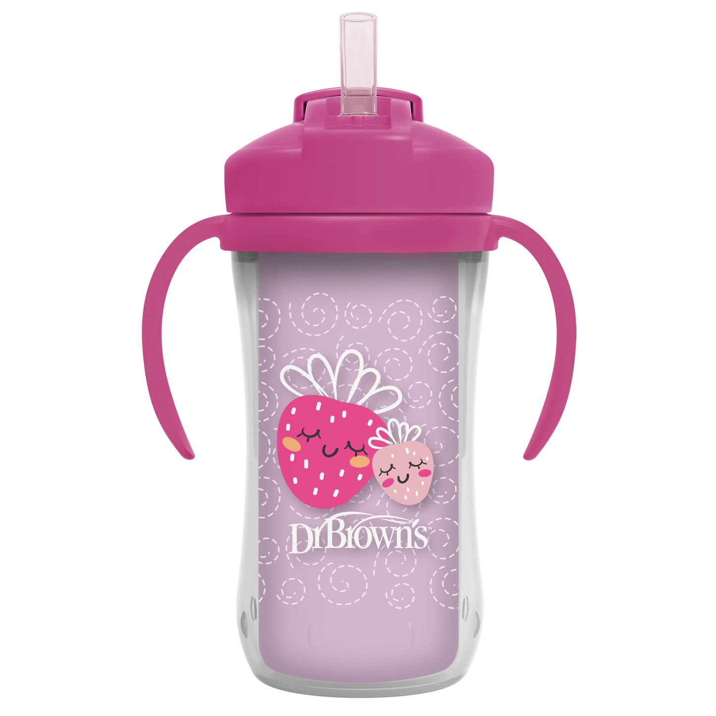 Dr. Brown's 10oz/300ml Insulated Straw Cup with Handles, Spill-proof with Lid, Pink Strawberries/Blue Camping Site, 1pk