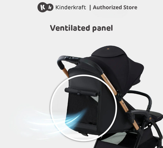 Kinderkraft Stroller Apino Lightweight Foldable For Newborn Up To 22Kg(Black/Beige/Grey)