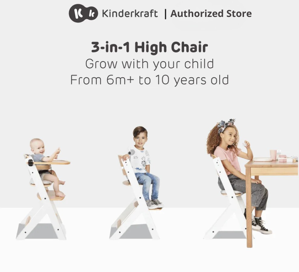 Kinderkraft High Chair Enock Suitable From 6M+ (Wood/Grey/White)