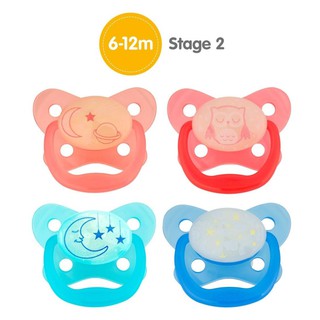 Dr. Brown’s PreVent™ Glow in the Dark Orthodontic Pacifiers, Stage 2 for 6-12months, Suction-Free & Breathable, Unisex, Assorted Colors, 2 Packs