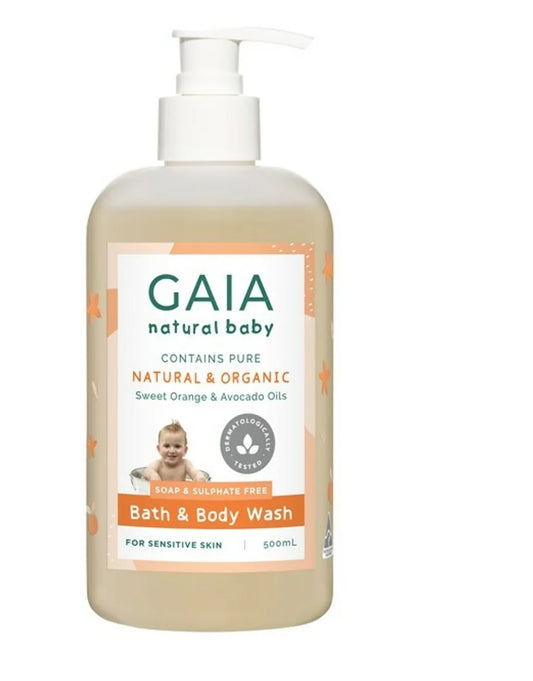 Gaia Natural Baby Bath & Body Wash-Sweet Orange & Avocado Oils 500Ml Best Before: 21/12/2024, 28/9/2025, 17/1/2026
