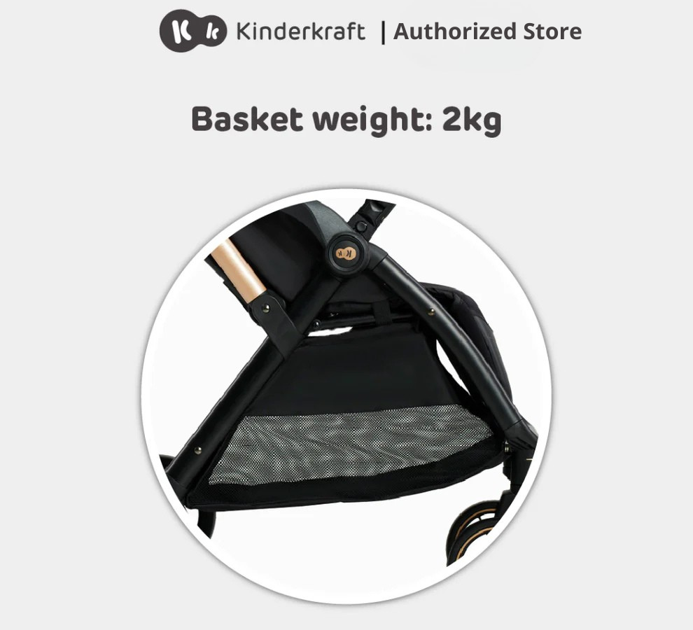 Kinderkraft Stroller Apino Lightweight Foldable For Newborn Up To 22Kg(Black/Beige/Grey)