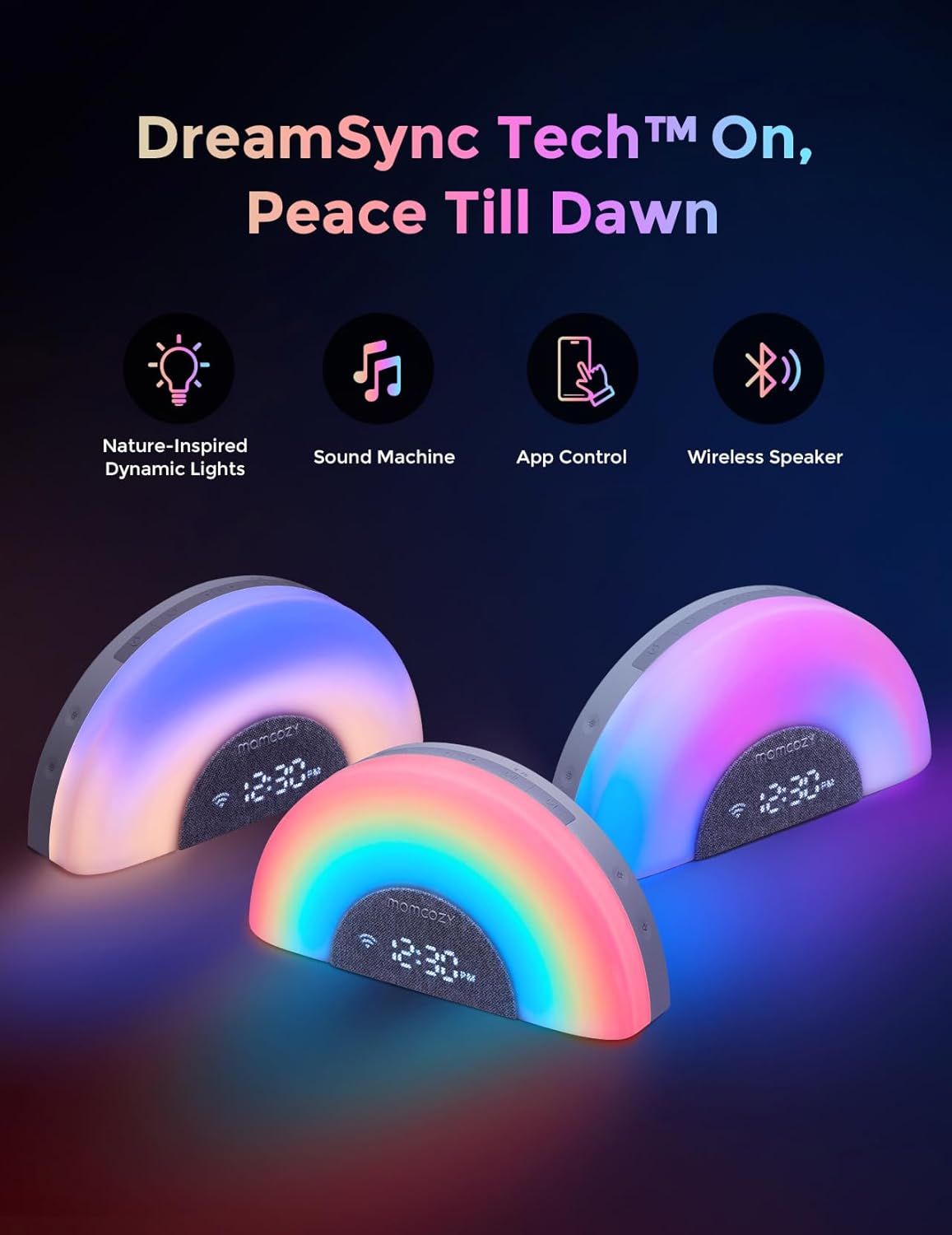 Momcozy Dreamsync™ Smart Baby Sound Machine - Rainbow Light & App Control