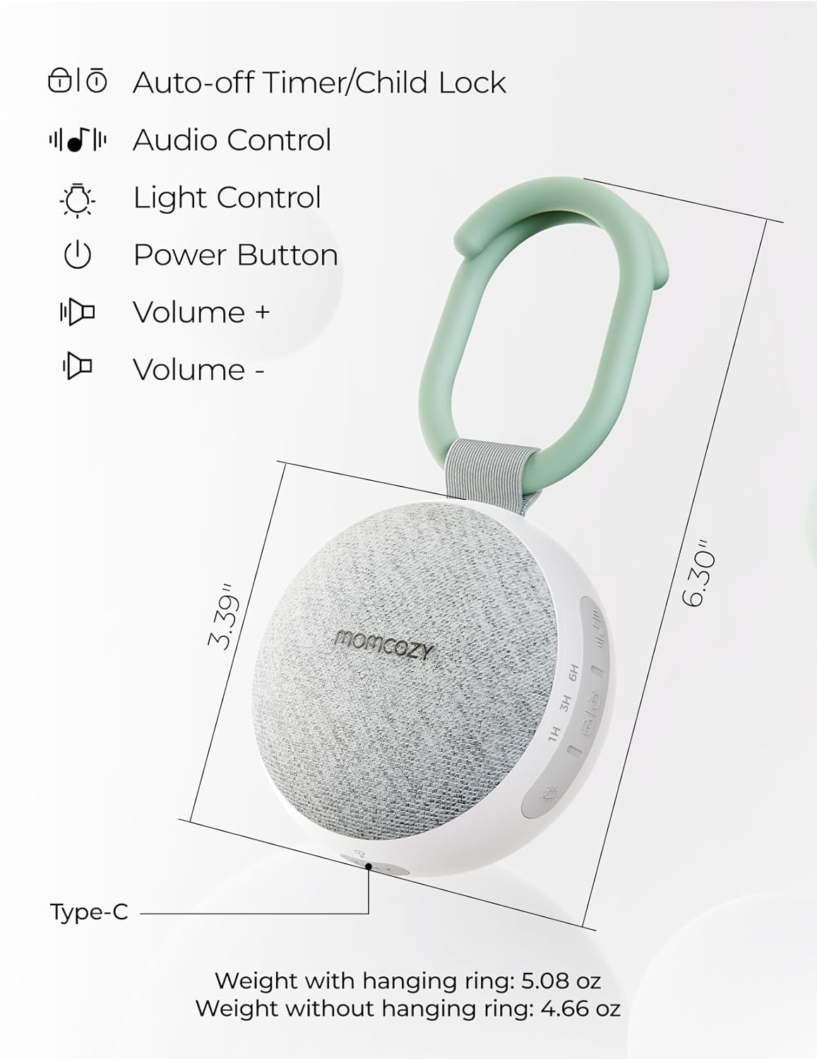 MOMCOZY PORTABLE SOUND MACHINE WITH NIGHT LIGHT