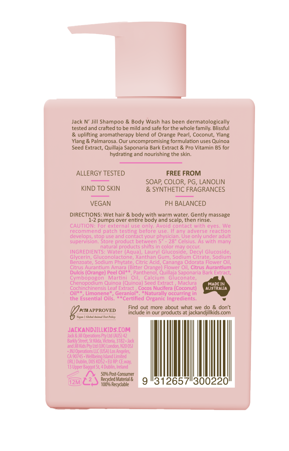 Jack N' Jill Shampoo & Body Wash - Natural 300mL