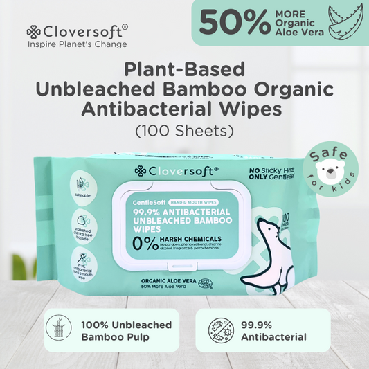 Cloversoft Plant-Based Unbleached Bamboo 99.9% Antibacterial Organic Wet Wipes