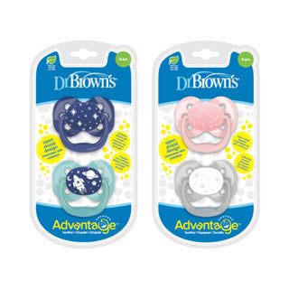 Dr. Brown's Advantage™ Pacifier, Stage 1 for 0-6months, Pink/Blue, 2 Pieces