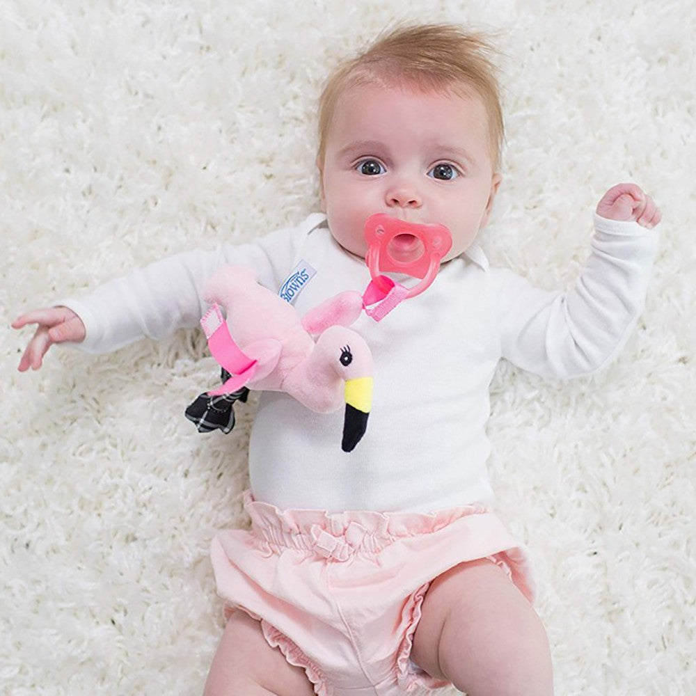 Dr. Brown's Lovey Pacifier and Teether Holder, Fancy The Flamingo