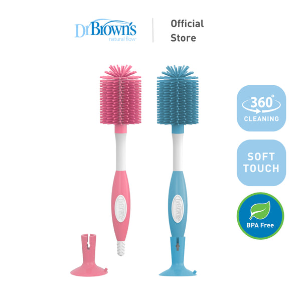 Dr. Brown's Soft Touch Baby Feeding Bottle Brush (Non-Metal, No Sponge), Blue/Pink/Grey