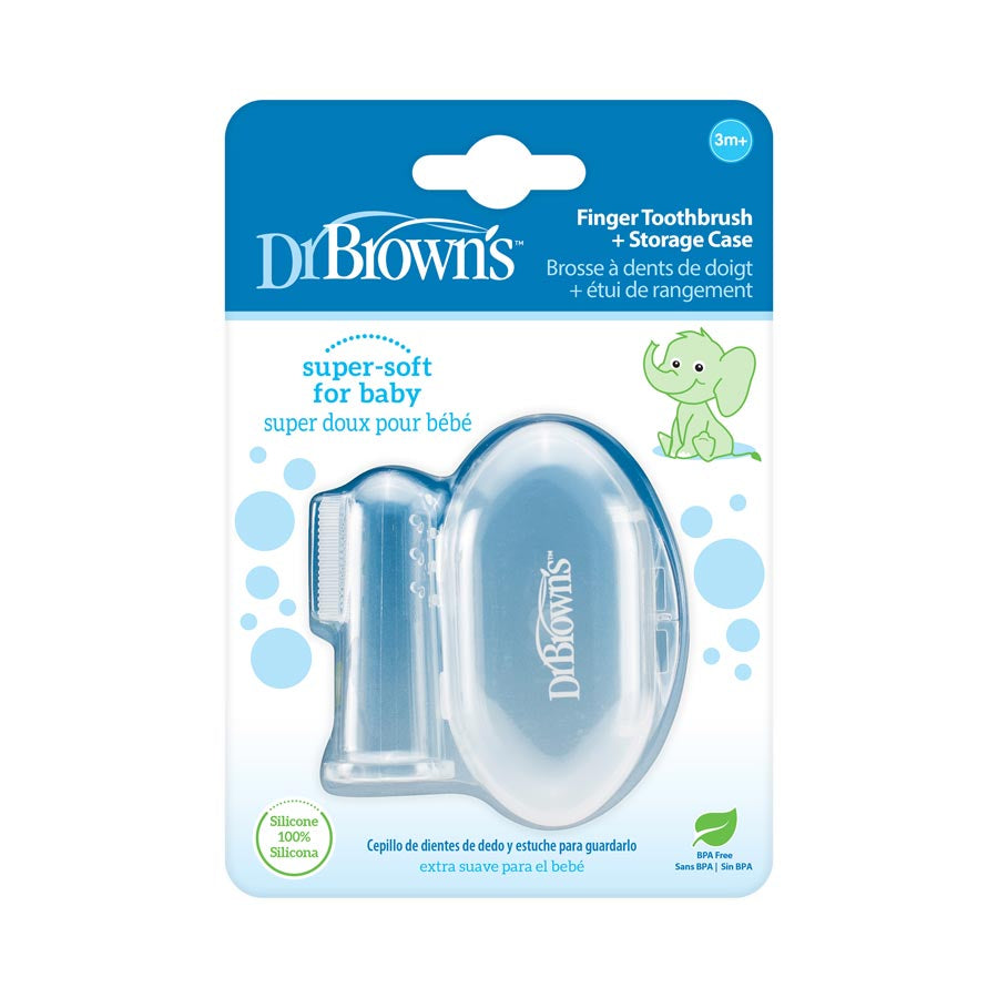 Dr. Brown's Super Soft Silicon Finger Toothbrush with Case for Toddlers, Clear/Grey/Light Green