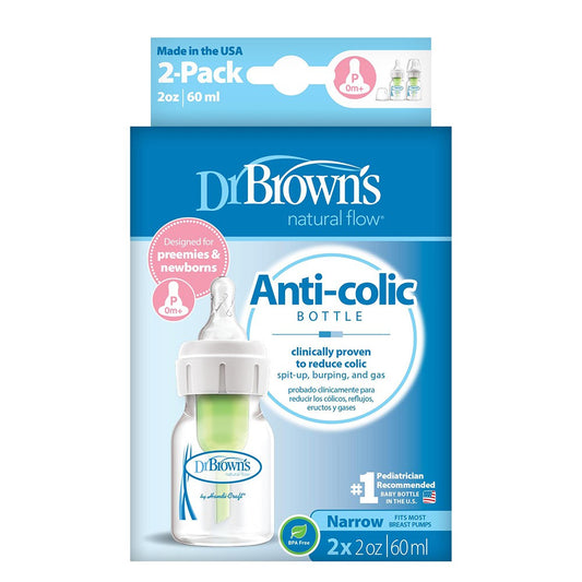 Dr. Brown's Anti-Colic Newborn Options+ PP Narrow Neck 2oz/60ml Bottle, 2 Bottles, Preemie Teat