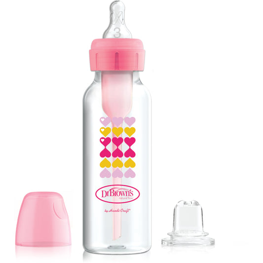 Dr. Brown's Anti-Colic Options+ PP Narrow Neck Sippy Starter Kit 8oz/250ml Bottle, Rainbow/Stars/Hearts, 1 Bottle, Level 3 Teat + Sippy Teat