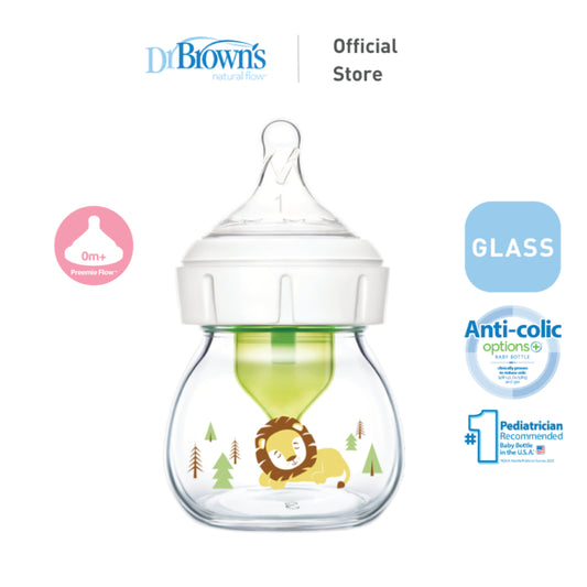 Dr. Brown’s Options+ Glass Wide Neck 2oz/60ml Feeding Bottle, 1 Bottle with Preemie Teat