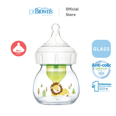 Dr. Brown’s Anti-Colic Newborn Options+ Glass Wide Neck 2oz/60ml Bottle, 1 Bottle, Level 1 Teat
