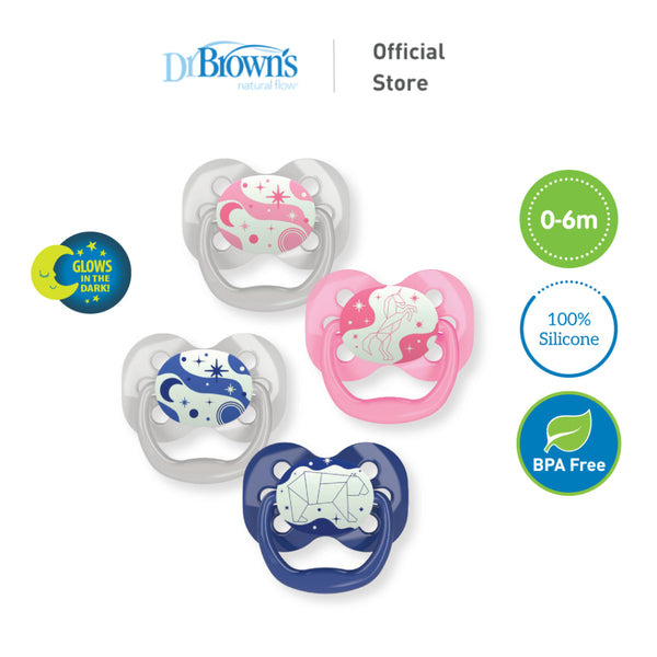 Dr. Brown's Advantage™ Glow in the Dark Pacifiers, Stage 1 for 0-6months, Pink/Blue, 2 Pieces