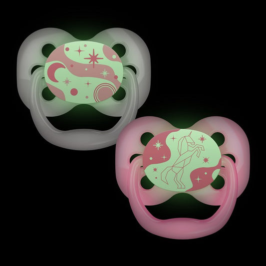Dr. Brown's Advantage™ Glow in the Dark Pacifiers, Stage 1 for 0-6months, Pink/Blue, 2 Pieces