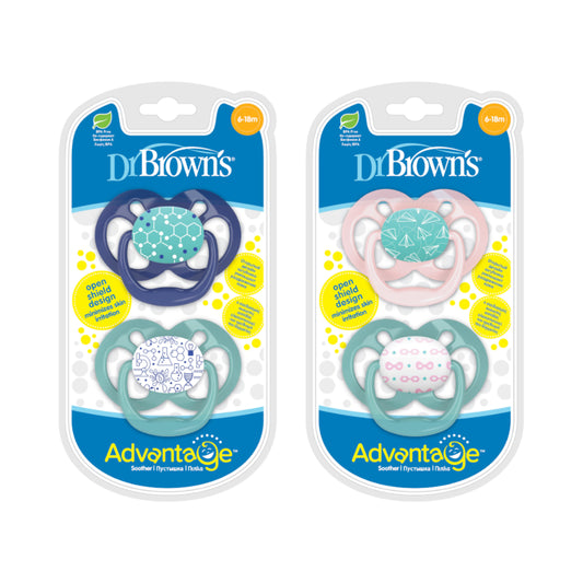 Dr. Brown's Advantage™ Pacifier, Stage 2 for 6months+, Pink/Blue, 2 Pieces
