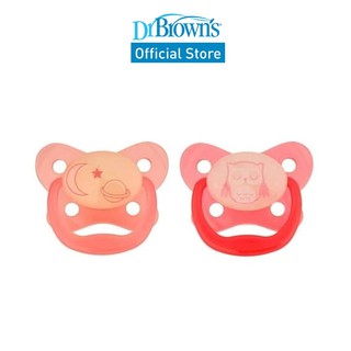 Dr. Brown’s PreVent™ Glow in the Dark Orthodontic Pacifiers, Stage 2 for 6-12months, Suction-Free & Breathable, Unisex, Assorted Colors, 2 Packs