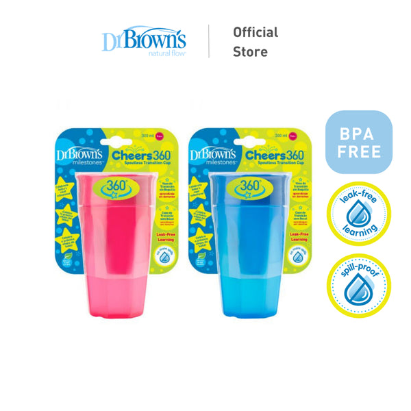 Dr. Brown's Cheers 360™ Baby Toddler Feeding Cup, 10oz/300ml, Pink/Blue, 1 Pack