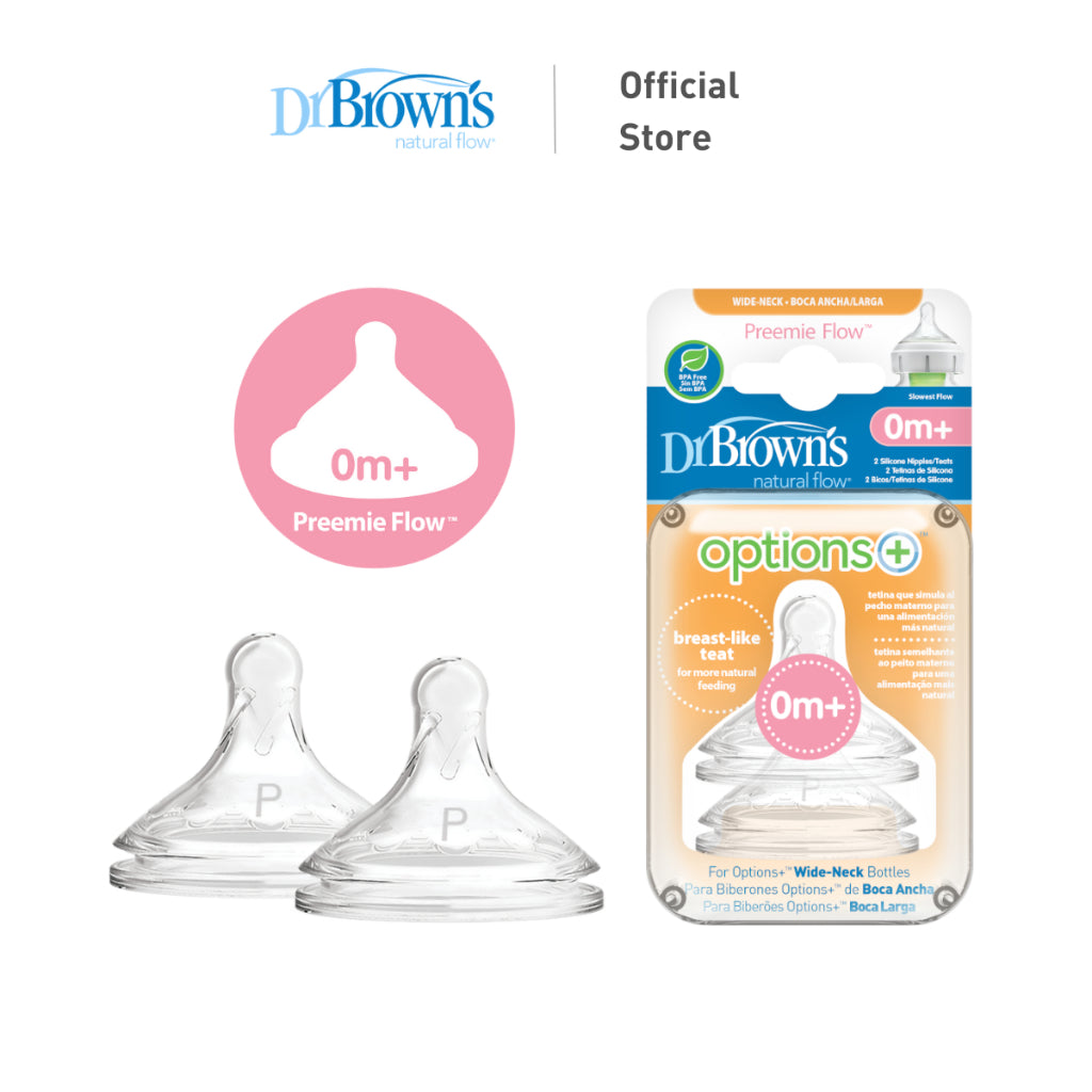 Dr Brown's Options+ Wide Neck Silicone Nipple/Teat for Baby Feeding Bottle (2 Pieces)