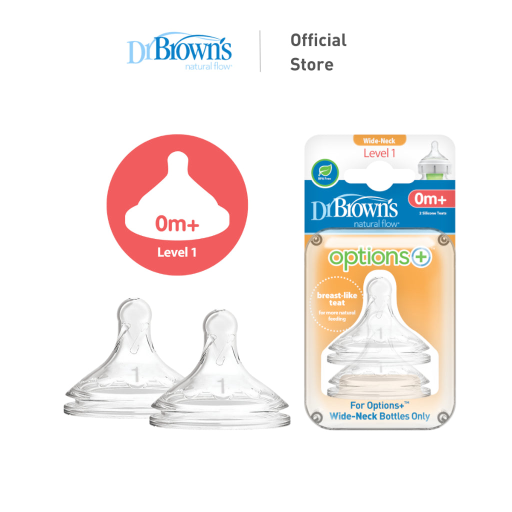Dr Brown's Options+ Wide Neck Silicone Nipple/Teat for Baby Feeding Bottle (2 Pieces)