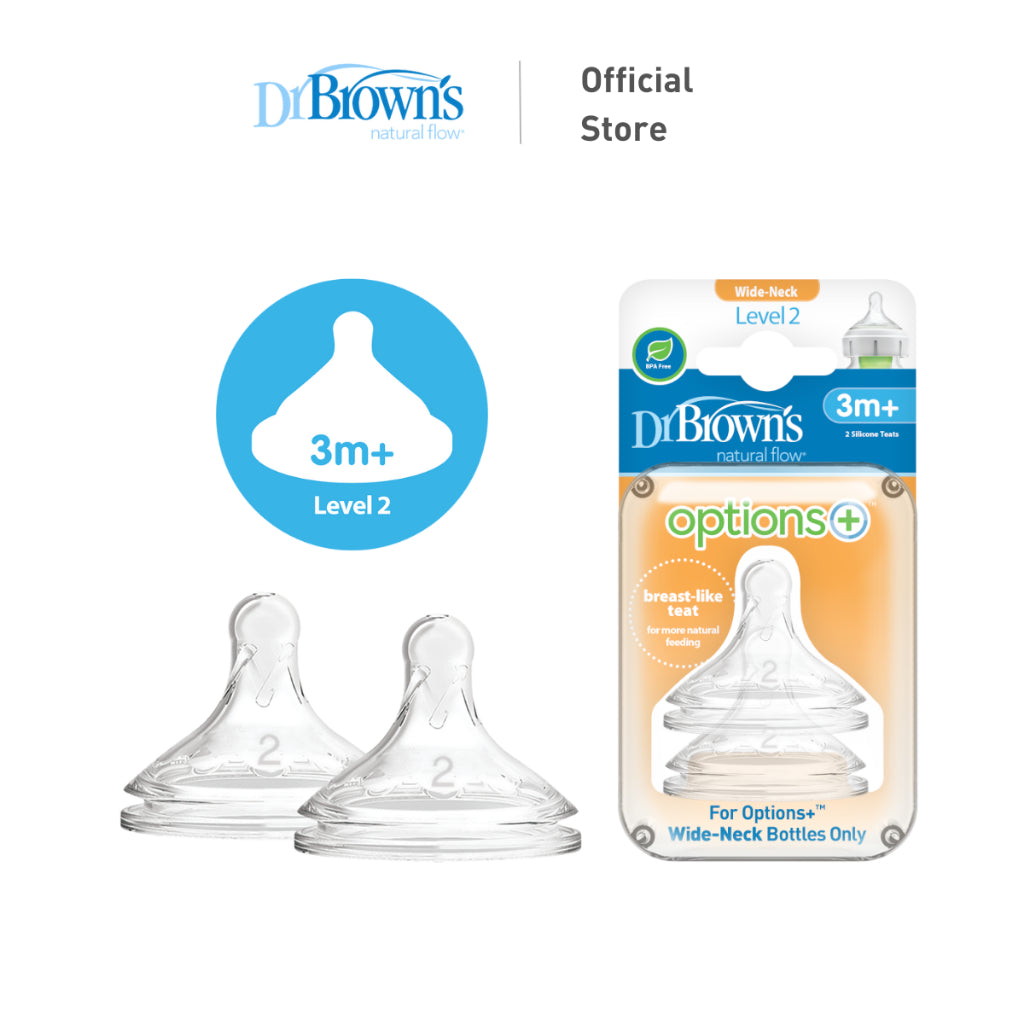 Dr Brown's Options+ Wide Neck Silicone Nipple/Teat for Baby Feeding Bottle (2 Pieces)