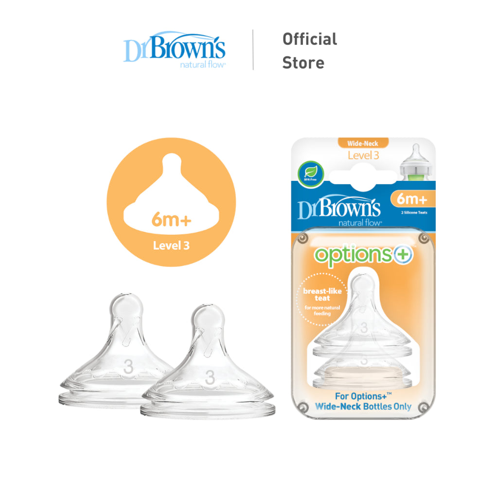 Dr Brown's Options+ Wide Neck Silicone Nipple/Teat for Baby Feeding Bottle (2 Pieces)