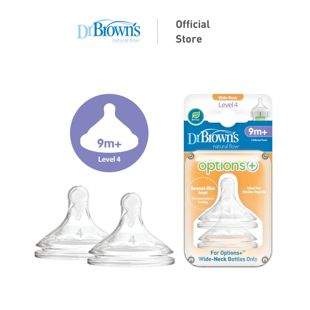 Dr Brown's Options+ Wide Neck Silicone Nipple/Teat for Baby Feeding Bottle (2 Pieces)