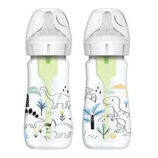 Dr. Brown's Anti-Colic Options+ PP Wide Neck 9oz/270ml Bottle, Multi Dino/Ocean Whale, 2 Bottles, Level 1 Teat