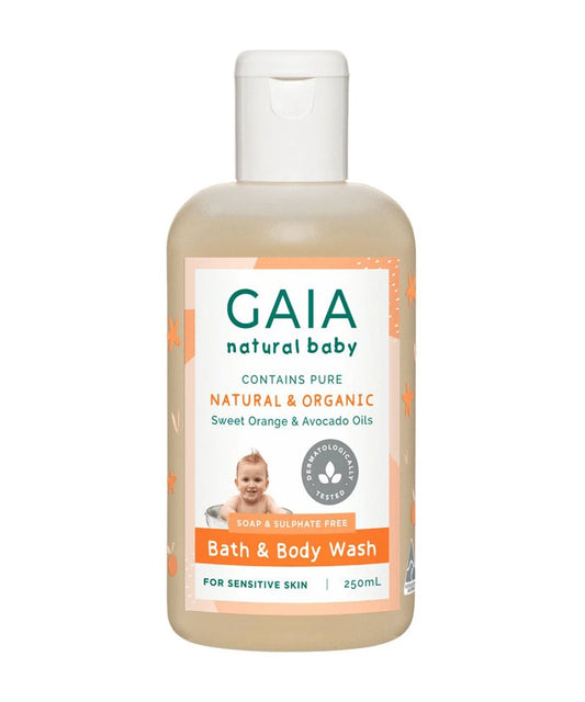 Gaia Natural Baby Bath & Body Wash-Sweet Orange & Avocado Oils 250Ml Best Before: 28/7/2025, 1/5/2026