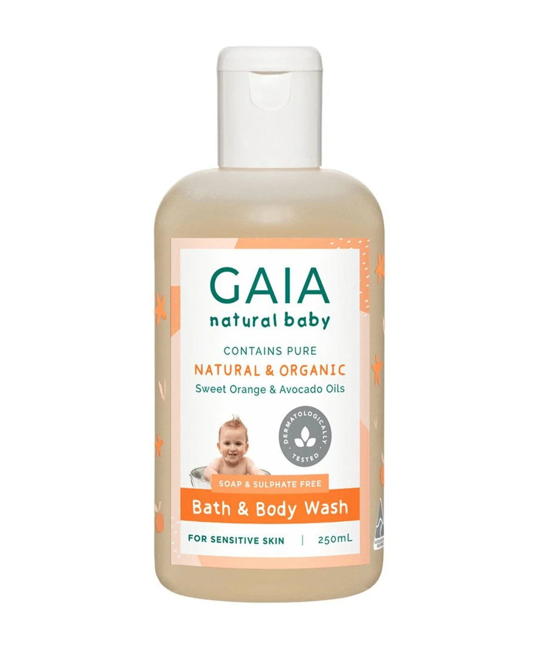 Gaia Natural Baby Bath & Body Wash-Sweet Orange & Avocado Oils 250Ml Best Before: 28/7/2025, 1/5/2026