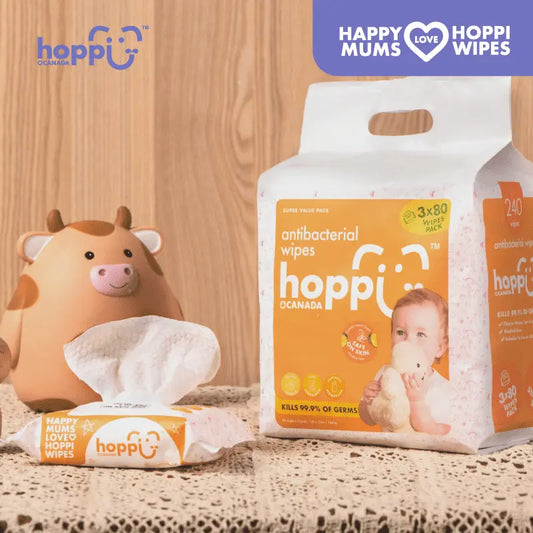 Hoppi Wet Wipes - 80 Sheets-3 In 1 Bundle Pack (With White Cap)